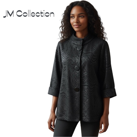 JM Collection Jackets & Blazers - JM Collection Black Metallic Animal Print Jacket Size L